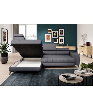 Narożnik BAGGIO Lewostronny z funkcją spania, wolnostojący tkanina LETTO 93 Ciemnoszary WERSAL