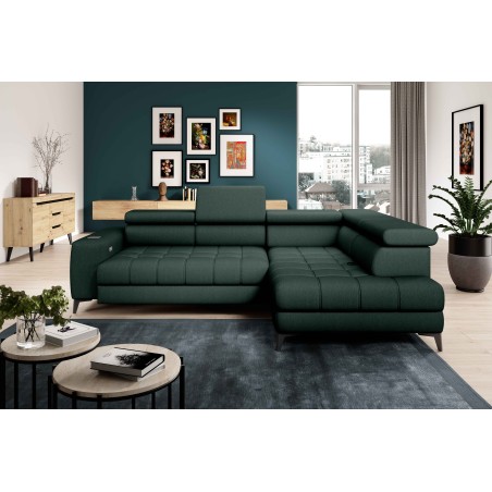 Narożnik BAGGIO Prawostronny z funkcją spania, wolnostojący tkanina LETTO 39 Ciemna Zieleń WERSAL