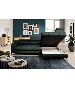 Narożnik BAGGIO Prawostronny z funkcją spania, wolnostojący tkanina LETTO 39 Ciemna Zieleń WERSAL