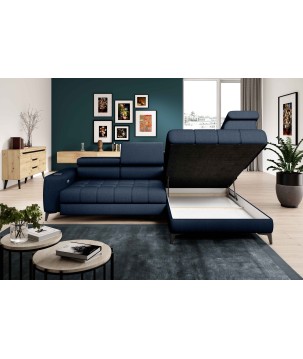 Narożnik BAGGIO Prawostronny z funkcją spania, wolnostojący tkanina LETTO 79 Granatowy WERSAL