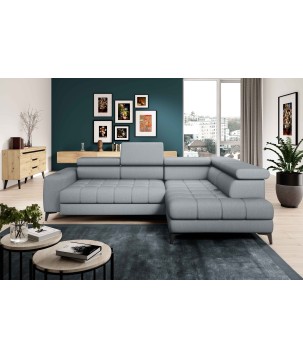 Narożnik BAGGIO Prawostronny z funkcją spania, wolnostojący tkanina LETTO 80 Jasnoszary WERSAL