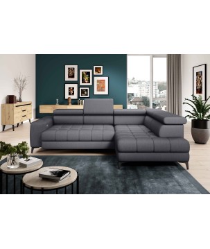 Narożnik BAGGIO Prawostronny z funkcją spania, wolnostojący tkanina LETTO 93 Ciemnoszary WERSAL