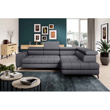 Narożnik BAGGIO Prawostronny z funkcją spania, wolnostojący tkanina LETTO 93 Ciemnoszary WERSAL