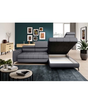 Narożnik BAGGIO Prawostronny z funkcją spania, wolnostojący tkanina LETTO 93 Ciemnoszary WERSAL