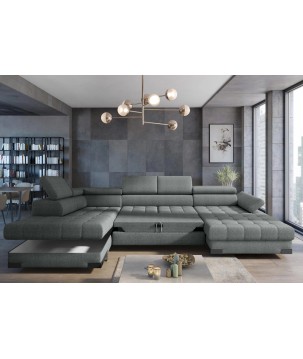 Narożnik SELVA XL Lewostronny z funkcją spania i pojemnikiem MEMPHIS 06 SZARY WERSAL