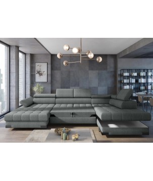 Narożnik SELVA XL Lewostronny z funkcją spania i pojemnikiem MEMPHIS 06 SZARY WERSAL