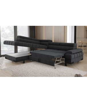 Narożnik SELVA L Lewostronny z funkcją spania i pojemnikiem AUSTIN 20 Antracytowy WERSAL