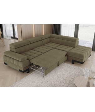 Narożnik SELVA L Prawostronny z funkcją spania i pojemnikiem AUSTIN 12 Zielony WERSAL