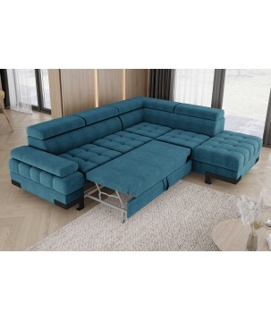 Narożnik SELVA L Prawostronny z funkcją spania i pojemnikiem AUSTIN 14 Niebieski WERSAL