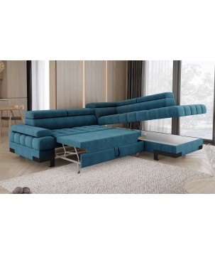 Narożnik SELVA L Prawostronny z funkcją spania i pojemnikiem AUSTIN 14 Niebieski WERSAL