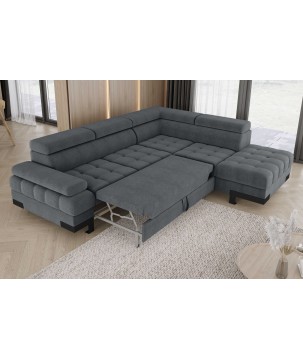 Narożnik SELVA L Prawostronny z funkcją spania i pojemnikiem AUSTIN 19 Szary WERSAL