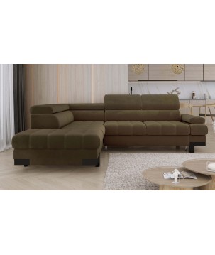 Narożnik SELVA L Lewostronny z funkcją spania i pojemnikiem SALVADOR 10 Oliwkowy WERSAL