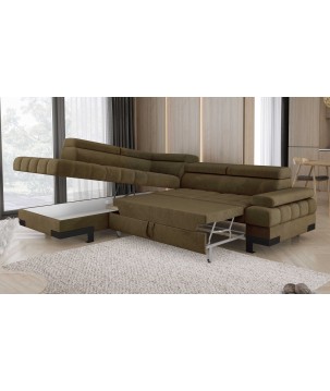 Narożnik SELVA L Lewostronny z funkcją spania i pojemnikiem SALVADOR 10 Oliwkowy WERSAL