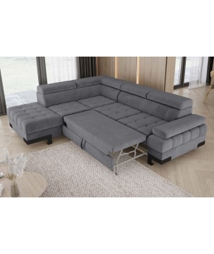 Narożnik SELVA L Lewostronny z funkcją spania i pojemnikiem SALVADOR 15 Szary WERSAL