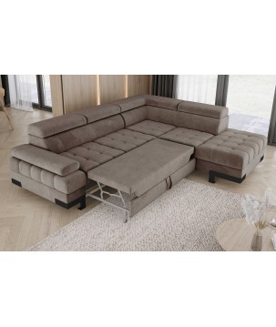 Narożnik SELVA L Prawostronny z funkcją spania i pojemnikiem SALVADOR 03 Jasny Brąz WERSAL