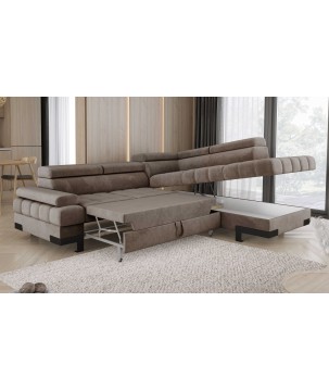 Narożnik SELVA L Prawostronny z funkcją spania i pojemnikiem SALVADOR 03 Jasny Brąz WERSAL