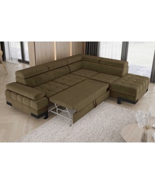 Narożnik SELVA L Prawostronny z funkcją spania i pojemnikiem SALVADOR 10 Oliwkowy WERSAL