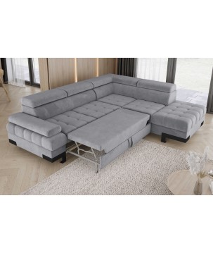 Narożnik SELVA L Prawostronny z funkcją spania i pojemnikiem SALVADOR 14 Jasny Szary WERSAL