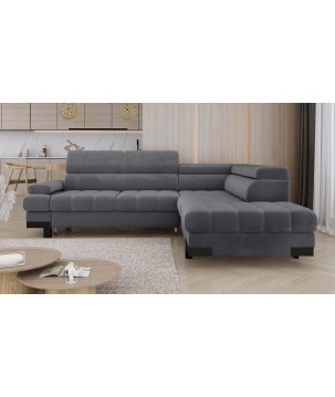 Narożnik SELVA L Prawostronny z funkcją spania i pojemnikiem SALVADOR 15 Szary WERSAL