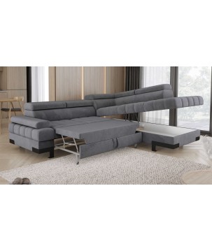 Narożnik SELVA L Prawostronny z funkcją spania i pojemnikiem SALVADOR 15 Szary WERSAL