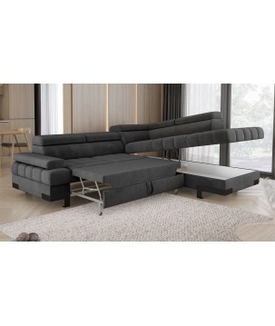 Narożnik SELVA L Prawostronny z funkcją spania i pojemnikiem SALVADOR 16 Cziemny Szary WERSAL