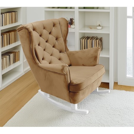 Fotel USZAK bujany tapicerowany z podłokietnikami, kolor Cappucino tkanina MAGIC VELVET