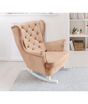 Fotel USZAK bujany tapicerowany z podłokietnikami, kolor Pudrowy róż tkanina MAGIC VELVET