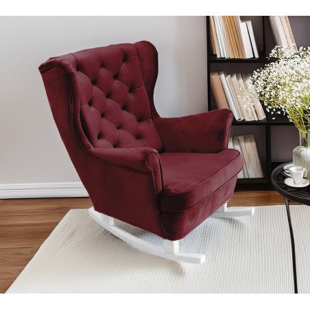 Fotel USZAK bujany tapicerowany z podłokietnikami, kolor Burgundowy tkanina MAGIC VELVET