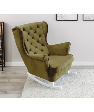 Fotel USZAK bujany tapicerowany z podłokietnikami, kolor Zielony tkanina MAGIC VELVET