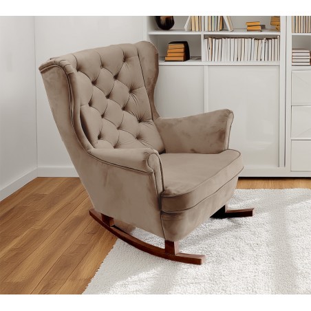 Fotel USZAK bujany tapicerowany z podłokietnikami, kolor Brązowy tkanina MAGIC VELVET