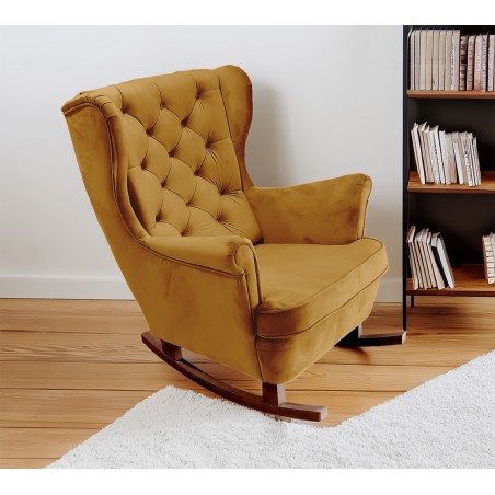 Fotel USZAK bujany tapicerowany z podłokietnikami, kolor Oliwkowy tkanina MAGIC VELVET