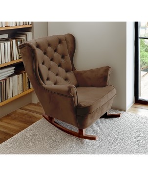 Fotel USZAK bujany tapicerowany z podłokietnikami, kolor Ciemny brąz tkanina MAGIC VELVET