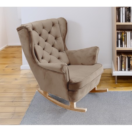 Fotel USZAK bujany tapicerowany z podłokietnikami, kolor Brązowy tkanina MAGIC VELVET