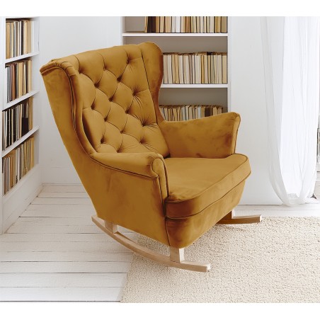 Fotel USZAK bujany tapicerowany z podłokietnikami, kolor Oliwkowy tkanina MAGIC VELVET