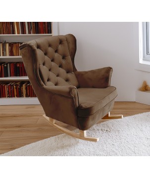 Fotel USZAK bujany tapicerowany z podłokietnikami, kolor Ciemny brąz tkanina MAGIC VELVET