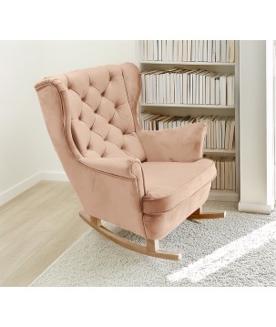 Fotel USZAK bujany tapicerowany z podłokietnikami, kolor Pudrowy róż tkanina MAGIC VELVET