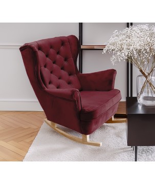 Fotel USZAK bujany tapicerowany z podłokietnikami, kolor Burgundowy tkanina MAGIC VELVET