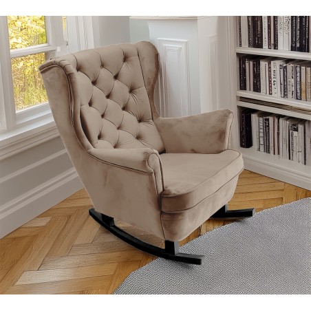 Fotel USZAK bujany tapicerowany z podłokietnikami, kolor Brązowy tkanina MAGIC VELVET