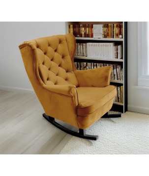 Fotel USZAK bujany tapicerowany z podłokietnikami, kolor Oliwkowy tkanina MAGIC VELVET