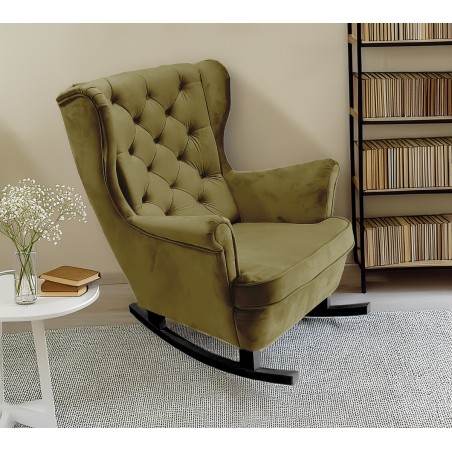Fotel USZAK bujany tapicerowany z podłokietnikami, kolor Zielony tkanina MAGIC VELVET