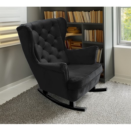 Fotel USZAK bujany tapicerowany z podłokietnikami, kolor Czarny tkanina MAGIC VELVET