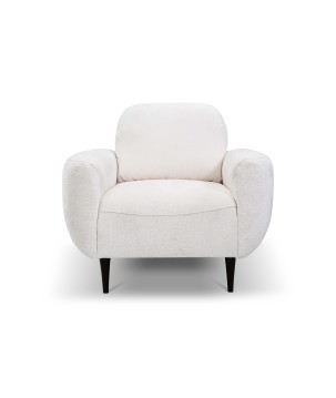 Fotel BOHO na drewnianych nogach z oparciem i podłokietnikami w tkaninie Perfect Harmony 01