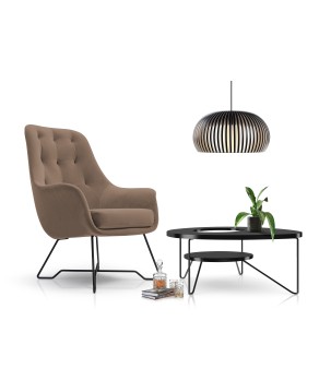 Fotel EZO na stalowych nogach z oparciem i podłokietnikami w tkaninie Monolith 09