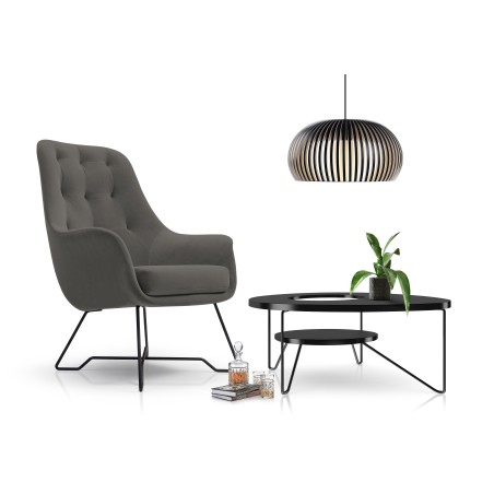 Fotel EZO na stalowych nogach z oparciem i podłokietnikami w tkaninie Monolith 92