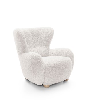 Fotel CIRO z szerokim siedziskiem i drewnianymi nogami w tkaninie ROLF 04