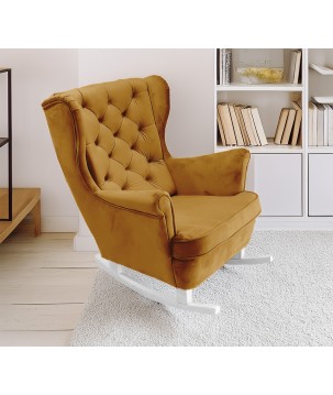 Fotel USZAK bujany tapicerowany z podłokietnikami, kolor Oliwkowy tkanina MAGIC VELVET