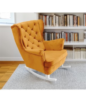 Fotel USZAK bujany tapicerowany z podłokietnikami, kolor Złoty tkanina MAGIC VELVET