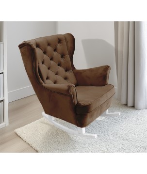 Fotel USZAK bujany tapicerowany z podłokietnikami, kolor Ciemny brąz tkanina MAGIC VELVET