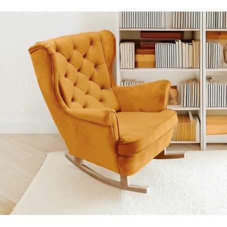 Fotel USZAK bujany tapicerowany z podłokietnikami, kolor Złoty tkanina MAGIC VELVET