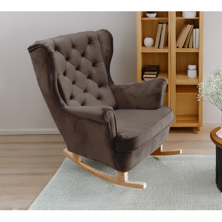 Fotel USZAK bujany tapicerowany z podłokietnikami, kolor Brązowy tkanina MAGIC VELVET